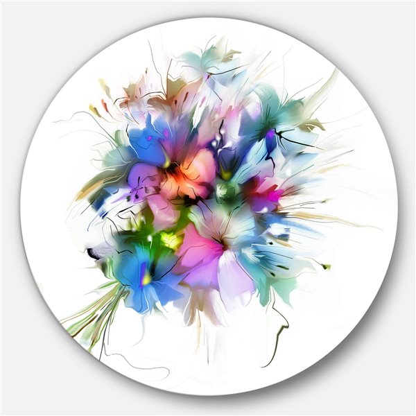 Designart 23-in x 23-in Summer Colourful Flowers WaterColour Painting Circle Metal Art