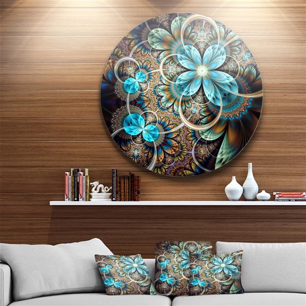 Designart 29-in x 29-in Colourful Fractal Flowers with Blue Shade Circle Metal Arts