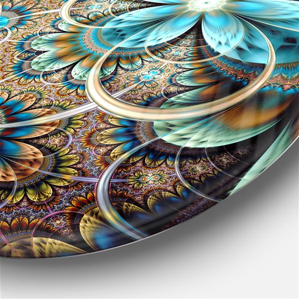 Designart 29-in x 29-in Colourful Fractal Flowers with Blue Shade Circle Metal Arts