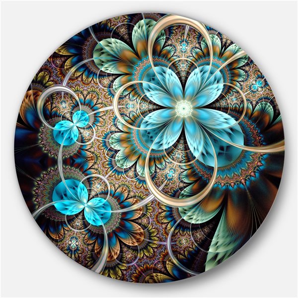 Designart 29-in x 29-in Colourful Fractal Flowers with Blue Shade Circle Metal Arts