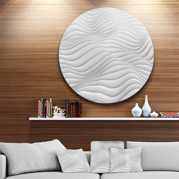 Designart 29-in x 29-in Fractal Rippled White 3D Waves Abstract Circle Metal Wall Art