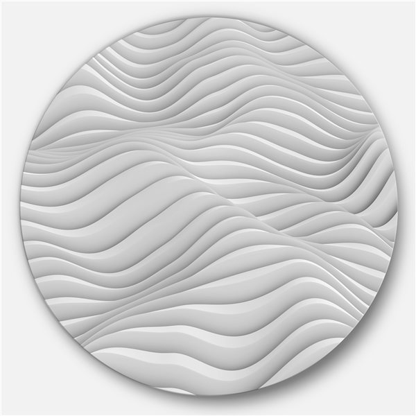 Designart 29-in x 29-in Fractal Rippled White 3D Waves Abstract Circle Metal Wall Art