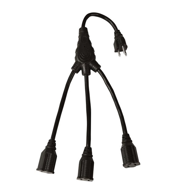 Répartiteur de câble d'alimentation noir à 3 prises de 18 po, 16 AWG, par  RCA, paquet de 2
