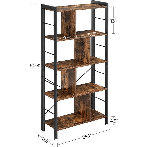 Vasagle Modern Brown Metal 4 Shelf, 40 X 80 Bookcase