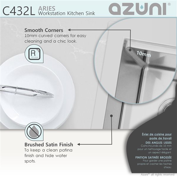 Azuni 30-in x 20.5-in Stainless Steel Drop-in Double Equal Bowl Workstation Kitchen Sink