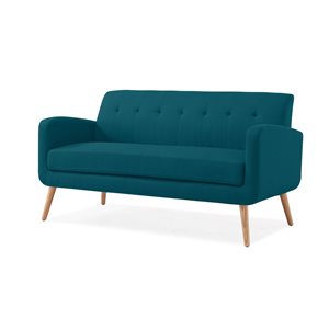 Handy Living Mcnab Midcentury Peacock Blue Polyester/polyester Blend Sofa with Natural Wood Legs
