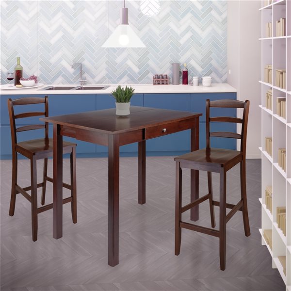 Winsome Wood Perrone Walnut Finish Dining Set with Rectangular Table - 3-Piece