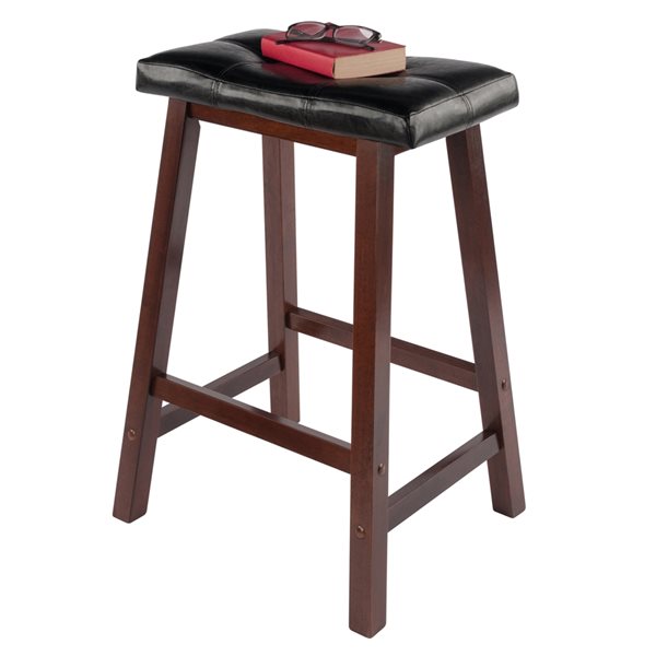 Winsome Wood Mona Walnut / Black Counter Height (22-in To 26-in) Upholstered Bar Stool