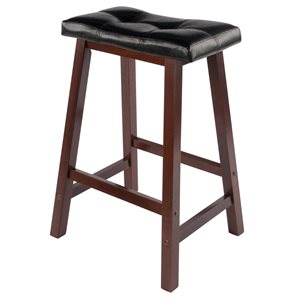 Winsome Wood Mona Walnut / Black Counter Height (22-in To 26-in) Upholstered Bar Stool