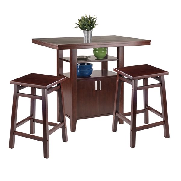 Winsome Wood Albany Walnut Dining Set with Rectangular Table - 3-Piece