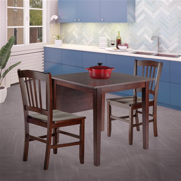 Winsome Wood Perrone Dining Set in Walnut with Rectangular Table - 3-Piece