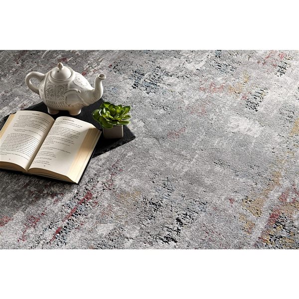 Rug Branch Contemporary Abstract  Grey Red Indoor Runner Rug - 2x10