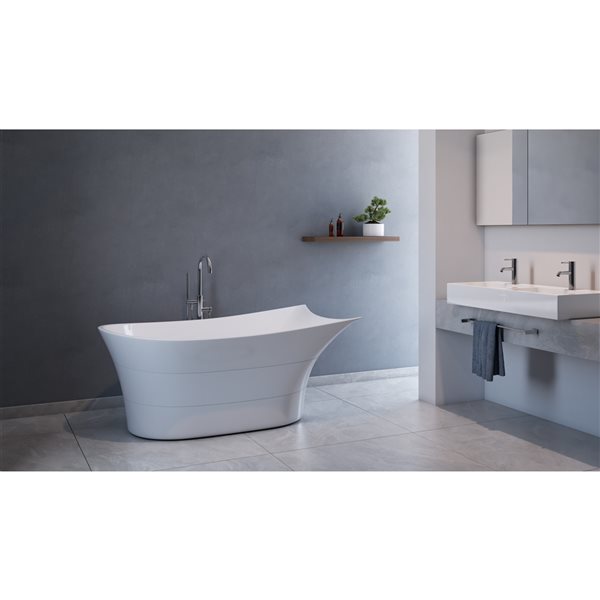 A&E Bath & Shower 33-in W x 69-in L White High-Gloss Acrylic Oval Reversible Drain Freestanding Bathtub