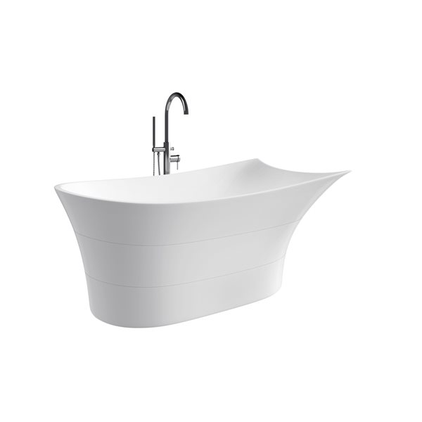 Baignoire autoportante ovale par A&E Bath & Shower,  33 po l. x 69 po L., acrylique blanc brillant, drain réversible