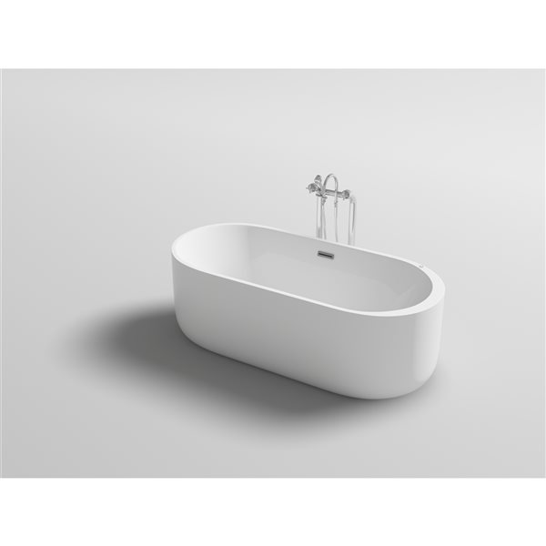 A&E Bath & Shower 31.5 x 66.9-in White High-Gloss Acrylic Oval Centre Drain Freestanding Air-Jet Bathtub