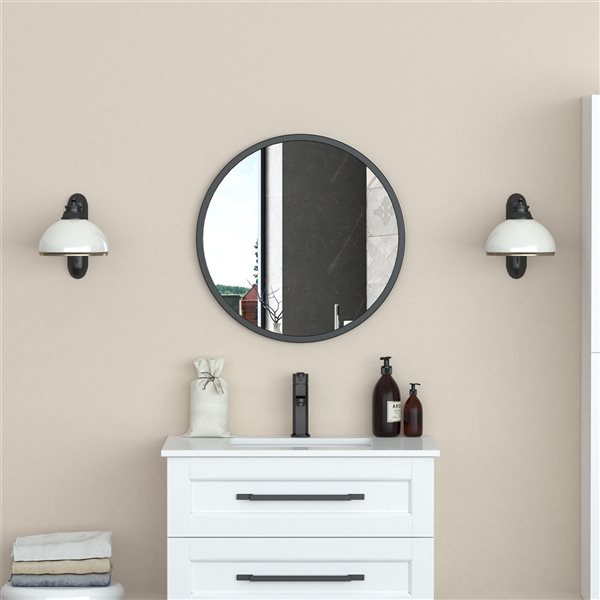 Miroir de salle de bain par A&E Bath & Shower moderne, rond et noir de 24 po