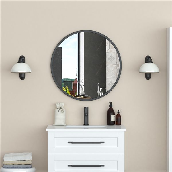 A&E Bath & Shower Modern 28-in Black Round Bathroom Mirror