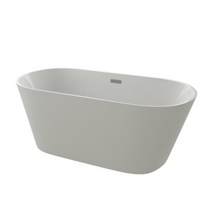 Baignoire autoportante ovale par A&E Bath & Shower,  29,5 po l. x 59 po L., acrylique blanc brillant, drain central