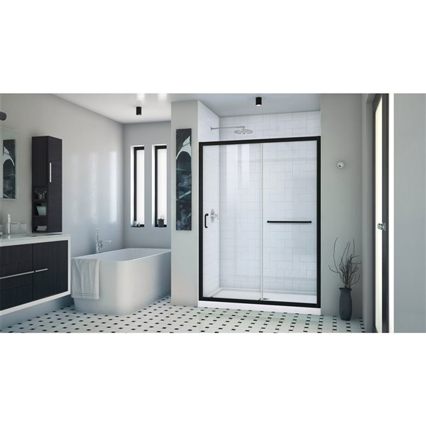 DreamLine Infinity-Z 72 x 50 to 54-in Clear Glass Semi-frameless Bypass/sliding Satin Black Shower Door