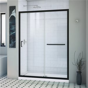 DreamLine Infinity-z 72-in H x 50-in to 54-in W Semi-frameless Bypass/sliding Satin Black Shower Door (Clear Glass)