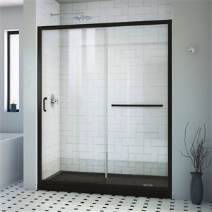 Ensemble de douche 2 pièces Infinity-Z noir de 60 po x 32 po x 75 po par DreamLine