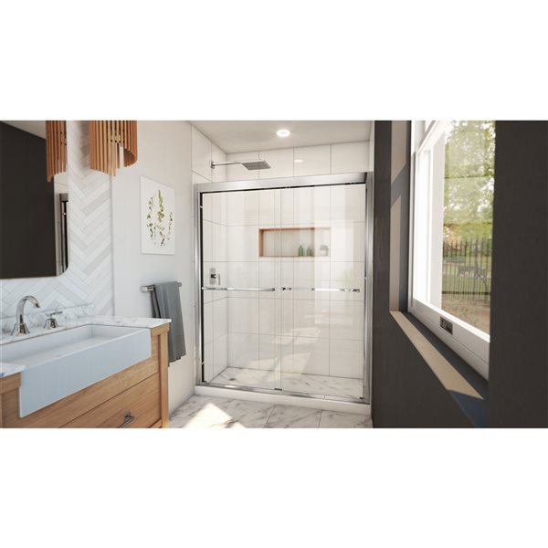 DreamLine Duet Plus 72-in H x 56-in to 60-in W Semi-frameless Bypass/sliding Chrome Shower Door (Clear Glass)