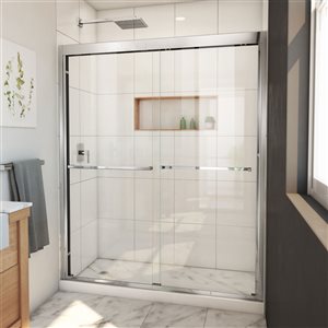 DreamLine Duet Plus 72-in H x 56-in to 60-in W Semi-frameless Bypass/sliding Chrome Shower Door (Clear Glass)