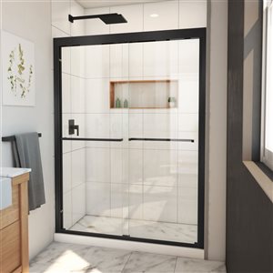 Porte de douche coulissante à demi-cadre noir satiné Duet Plus de DreamLine, verre transparent, 58 po h. x 55 à 59 po l.