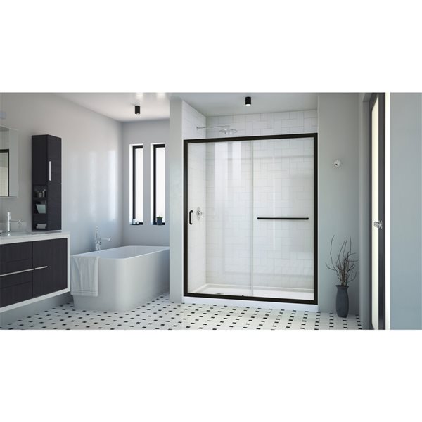 DreamLine Infinity-z 72-in H x 56-in to 60-in W Semi-frameless Bypass/sliding Satin Black Shower Door (Clear Glass)