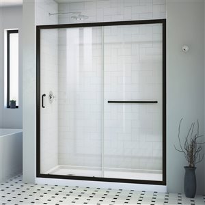 DreamLine Infinity-z 72-in H x 56-in to 60-in W Semi-frameless Bypass/sliding Satin Black Shower Door (Clear Glass)