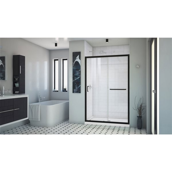 Porte de douche coulissante Infinity-Z de DreamLine demi-cadre noir satiné verre transparent 72 x 44 à 48 po