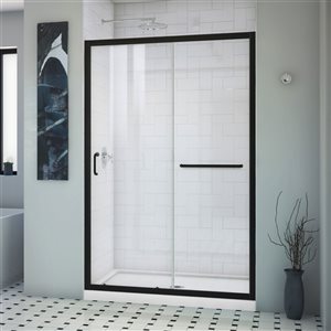 DreamLine Infinity-Z 72 x 44 to 48-in Clear Glass Semi-frameless Bypass/sliding Satin Black Shower Door Clear Glass