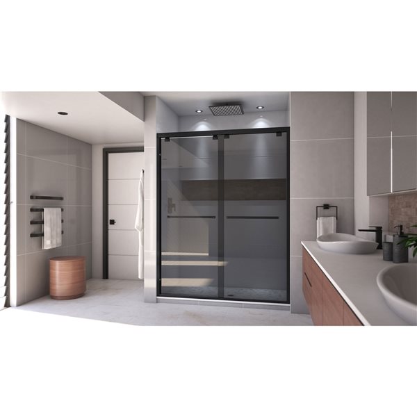 DreamLine Encore 76-in H x 56-in to 60-in W Semi-frameless Bypass/sliding Satin Black Shower Door (Smoked Grey Glass)