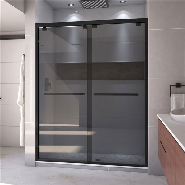 DreamLine Encore 76-in H x 56-in to 60-in W Semi-frameless Bypass/sliding Satin Black Shower Door (Smoked Grey Glass)