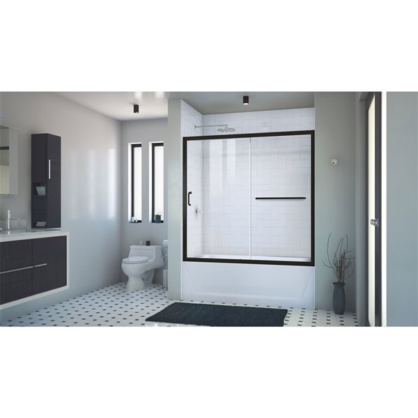 DreamLine Infinity-z 58-in H x 56-in to 60-in W Semi-frameless Bypass/sliding Satin Black Bathtub Door (Clear Glass)