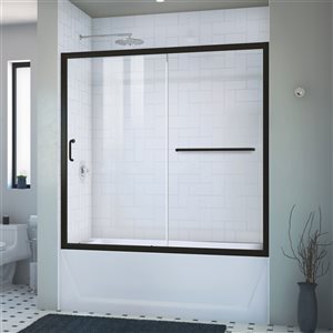 DreamLine Infinity-z 58-in H x 56-in to 60-in W Semi-frameless Bypass/sliding Satin Black Bathtub Door (Clear Glass)