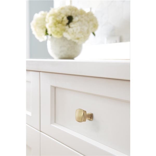 Bouton d'armoire transitionnel carré Stature par Amerock de 1.25 po en champagne doré, paquet de 10