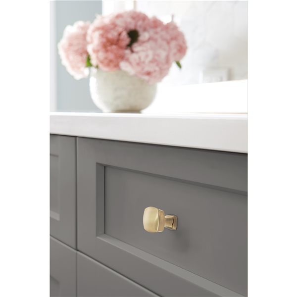 Bouton d'armoire transitionnel carré Stature par Amerock de 1.25 po en champagne doré, paquet de 10