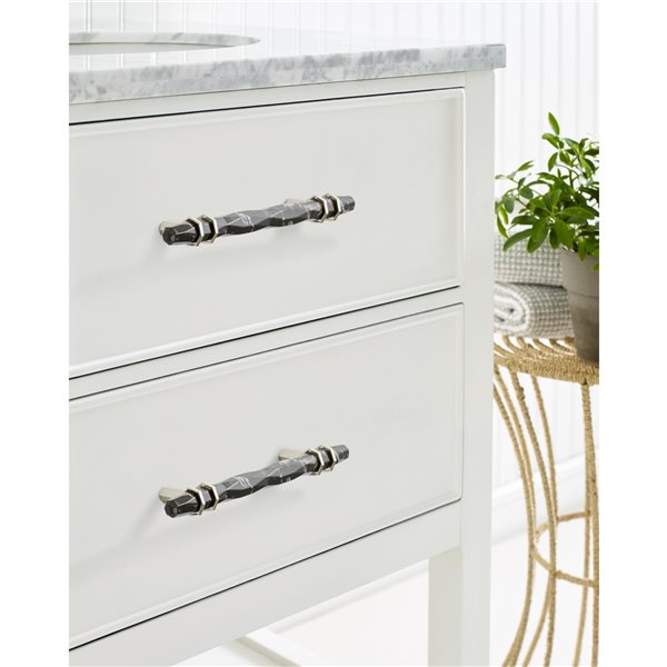 Amerock Carrione 5-1/16-in Centre to Centre Marble Black/Polished Nickel Drawer Pull