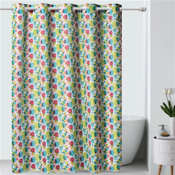 Hookless 74-in x 71-in Polyester Green Bubbles Shower Curtain ...