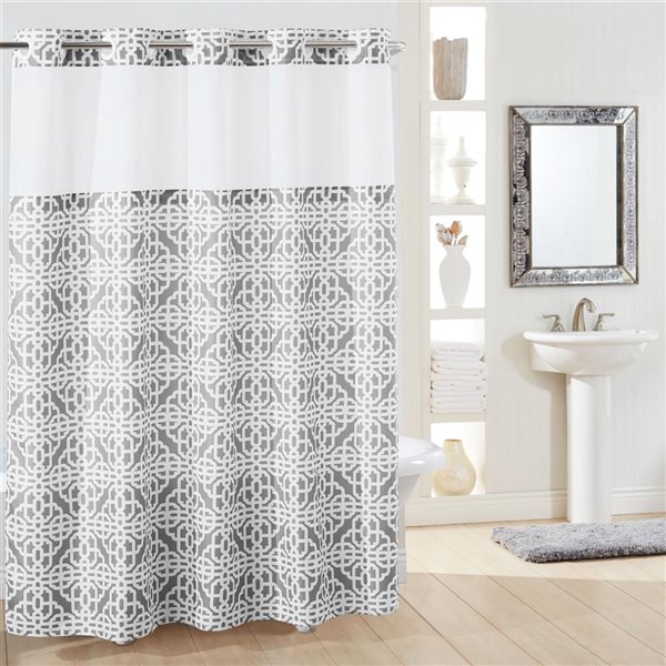 Hookless 74 In X 71 Polyester Grey, Grey And White Geometric Shower Curtain