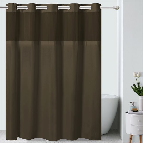 Hookless 74 In X 71 Polyester Brown, Hookless Shower Curtain Curved Rod