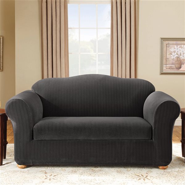 Sure Fit Stretch Pinstripe Brown Jacquard Loveseat Slipcover Pinslob2choc1 Rona - Sure Fit Stretch Leather Loveseat Slipcover