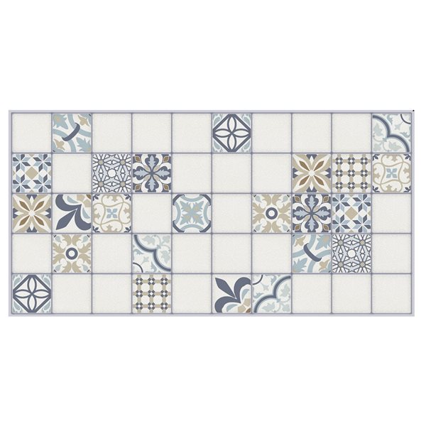 Dundee Deco Falkirk Retro 3D III Blue Beige Faux Tile 3.1 ft X 1.6 ft PVC 3D Wall Panel - 4.9-sq. ft. each - 5-Pack