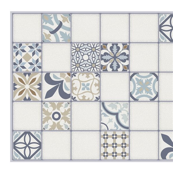 Dundee Deco Falkirk Retro 3D III Blue Beige Faux Tile 3.1 ft X 1.6 ft PVC 3D Wall Panel - 4.9-sq. ft. each - 5-Pack