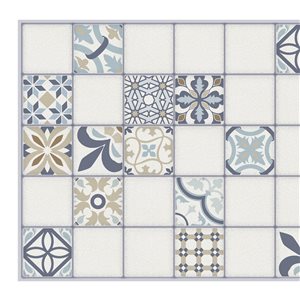 Dundee Deco Falkirk Retro 3D III Blue Beige Faux Tile 3.1 ft X 1.6 ft PVC 3D Wall Panel - 4.9-sq. ft. each - 5-Pack