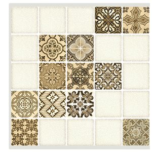 Dundee Deco Falkirk Retro 3D III Beige Faux Tile 3.1 ft X 1.6 ft PVC 3D Wall Panel - 4.9-sq. ft. each - 10-Pack