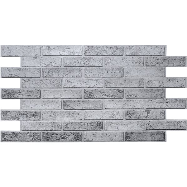 Dundee Deco Falkirk Retro 3D III Grey Faux Brick 3.2 ft X 1.6 ft PVC 3D Wall Panel - 5.2-sq. ft. each - 10-Pack