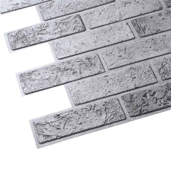 Dundee Deco Falkirk Retro 3D III Grey Faux Brick 3.2 ft X 1.6 ft PVC 3D Wall Panel - 5.2-sq. ft. each - 10-Pack