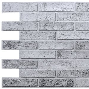 Dundee Deco Falkirk Retro 3D III Grey Faux Brick 3.2 ft X 1.6 ft PVC 3D Wall Panel - 5.2-sq. ft. each - 10-Pack